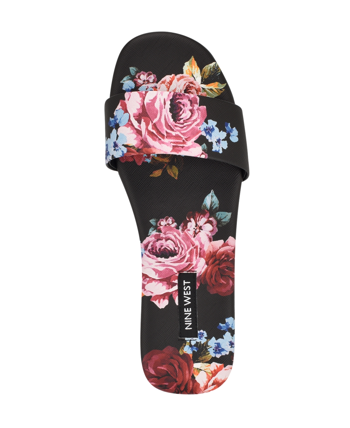 Shop Nine West Women's Lolipop Flat Slide Sandals In Black Scattered Rose