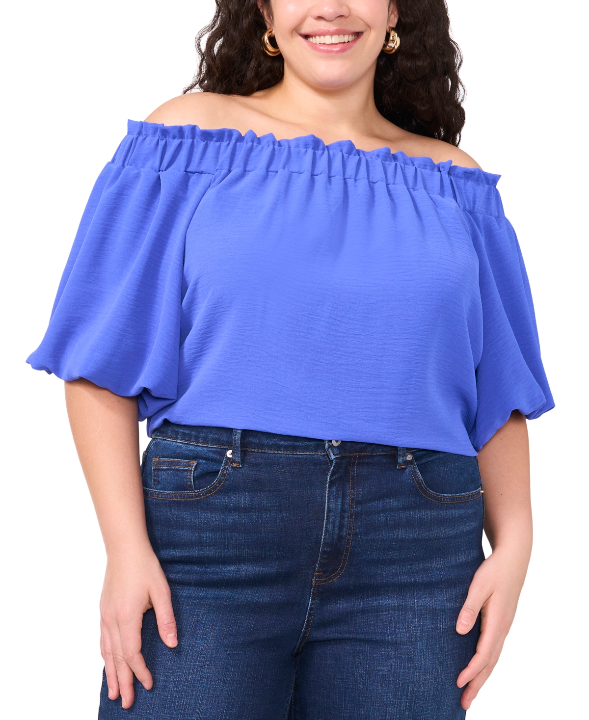 VINCE CAMUTO PLUS SIZE OFF-THE-SHOULDER PUFF-SLEEVE TOP 