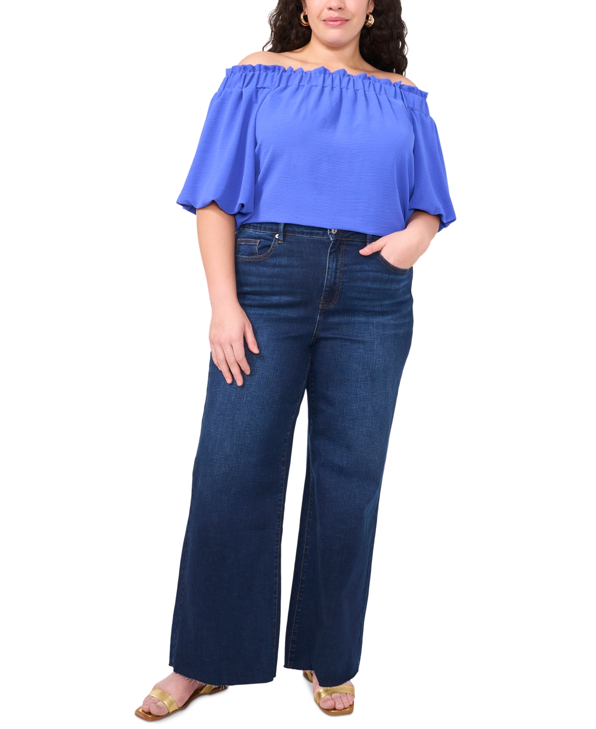 VINCE CAMUTO PLUS SIZE OFF-THE-SHOULDER PUFF-SLEEVE TOP 