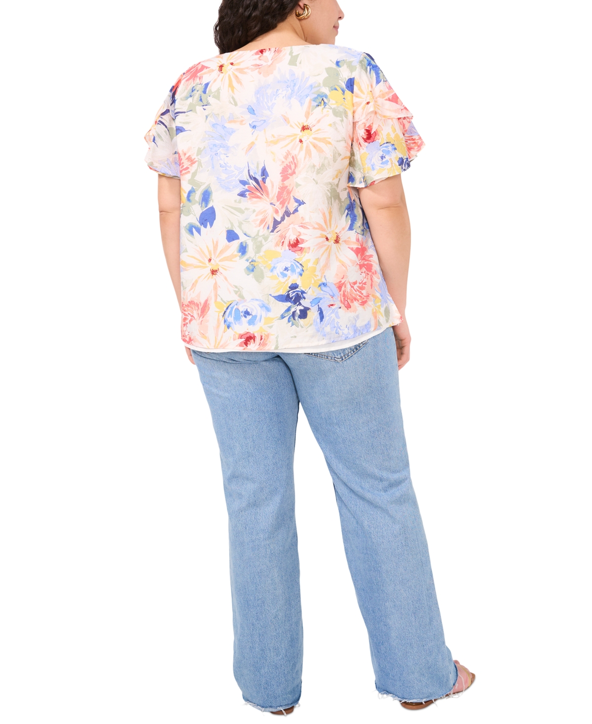 VINCE CAMUTO PLUS SIZE V-NECK TULIP-SLEEVE BLOUSE 