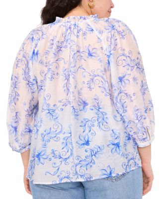 Plus Size Split-Tie-Neck 3/4-Sleeve Blouse 