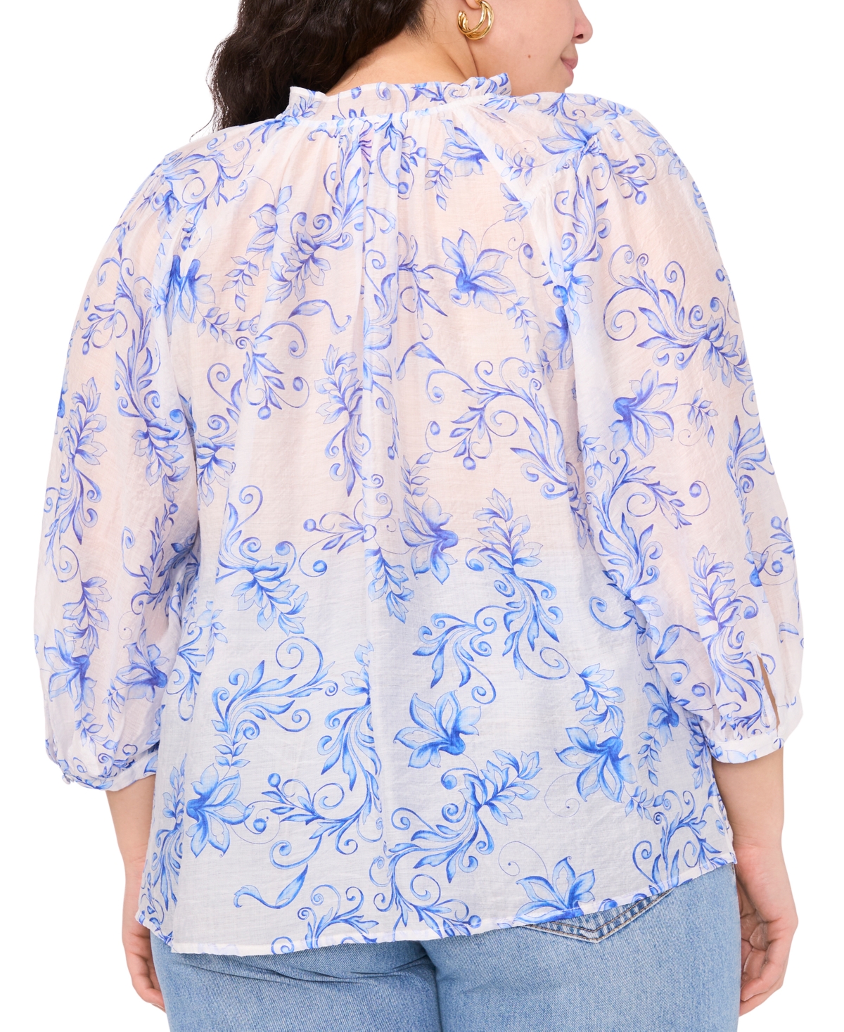 Vince Camuto Plus Size Split-tie-neck 3/4-sleeve Blouse In Lucent White