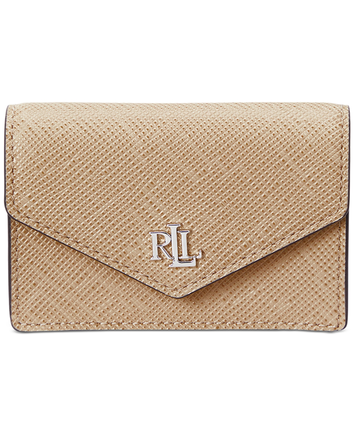 Ralph Lauren Crosshatch Leather Small Flap Card Case In Sand Dune