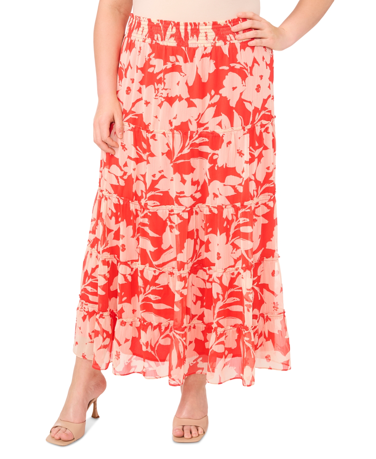 VINCE CAMUTO PLUS SIZE TIERED SMOCKED-WAIST MAXI SKIRT 