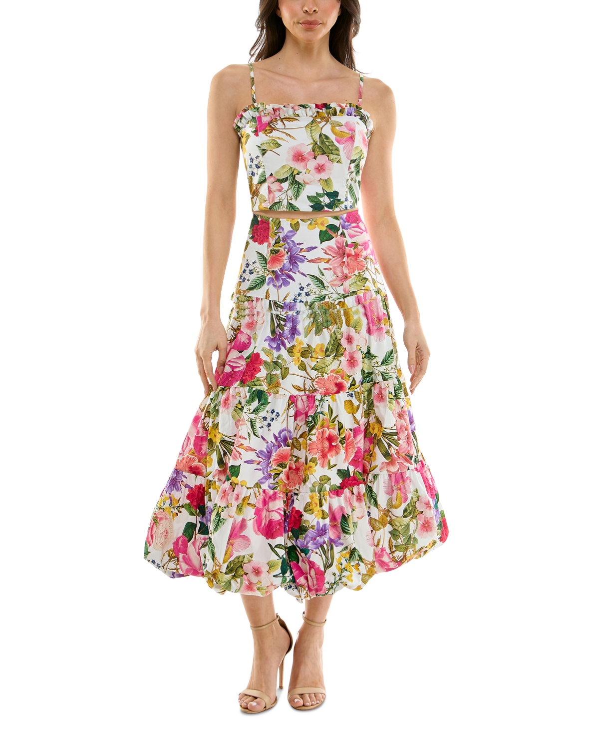 Katia Rae Juniors' 2-pc. Floral-print Cotton Dress Set, Created For Macy's In White Multi