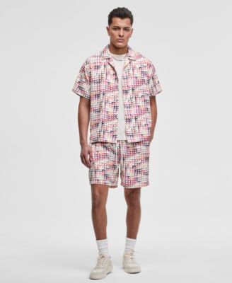 Men's Squared Up Relaxed-Fit Geo-Print Button-Down Shiny Twill Camp Shirt & Relaxed-Fit Geo-Print 6-1/2" Shiny Twill Shorts, Exclusively at Macy's