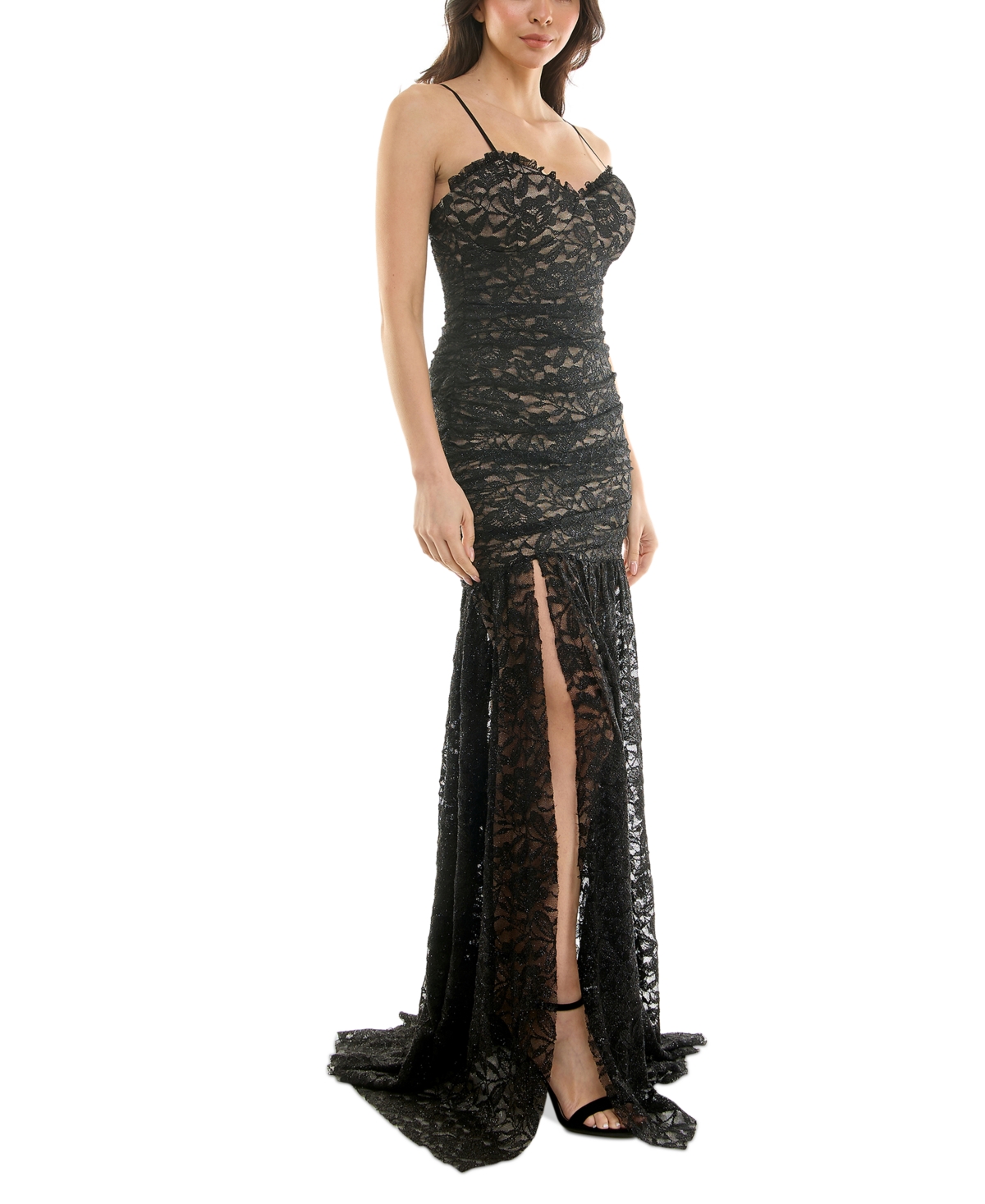 KATIA RAE JUNIORS' SLEEVELESS GLITTER LACE ILLUSION GOWN, CREATED FOR MACY'S 