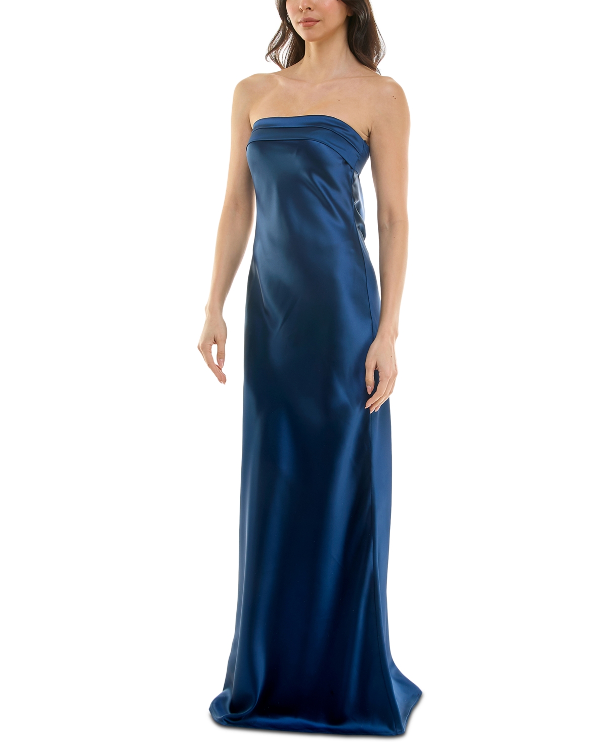 Emerald Sundae Juniors' Strapless Drape-back Satin Gown, Created For Macy's In Navy