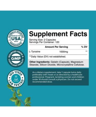 L-Tyrosine Capsule, High Strength L-Tyrosine Supplement for Mental Energy, Mood, Focus, Attention & Cognition, 240ct