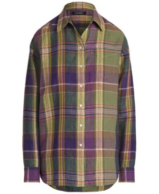 Lauren Ralph Lauren Women's Relaxed-Fit Plaid Linen Shirt, Regular