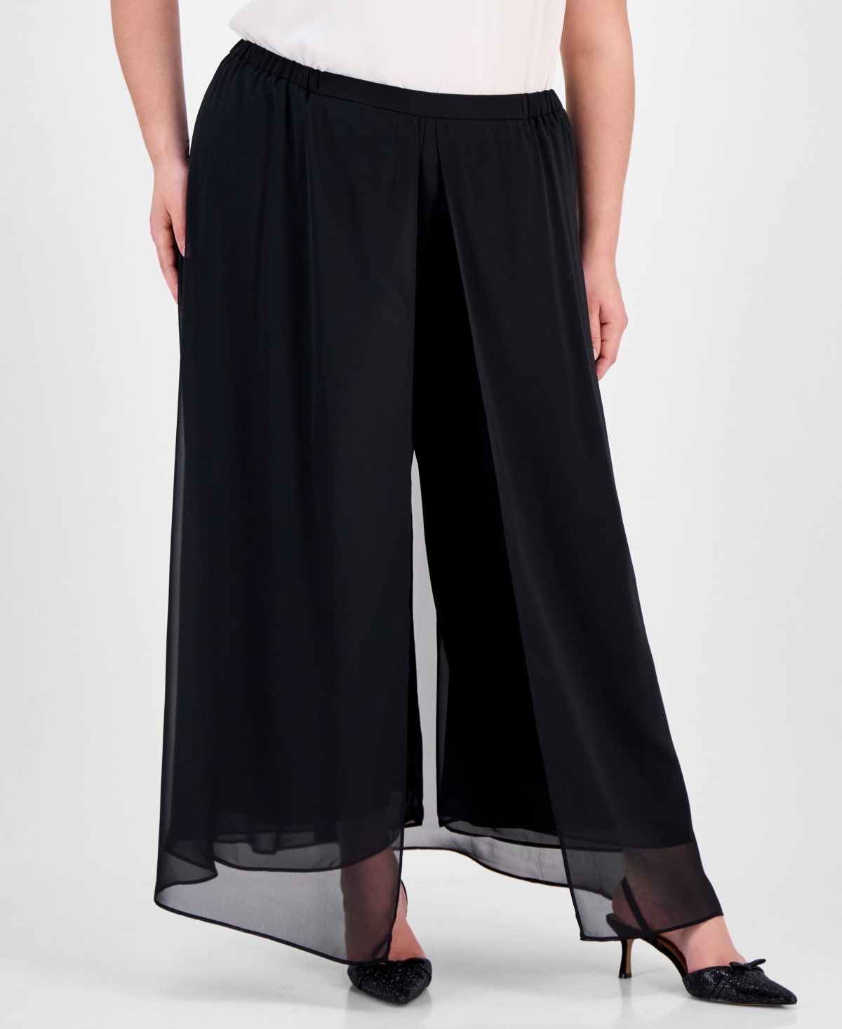 Alex Evenings Plus Size Flowy Chiffon Wide-leg Evening Pants