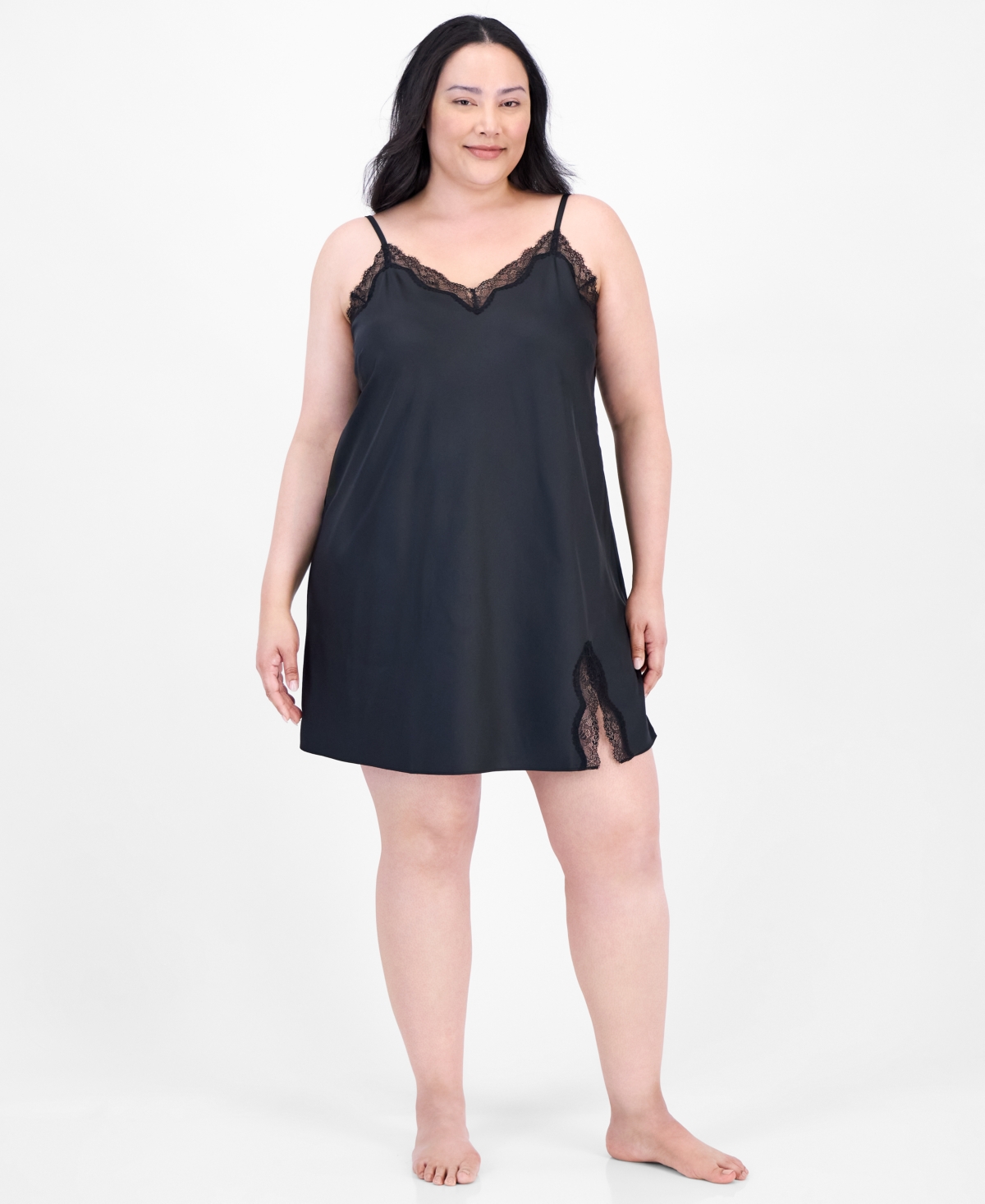 INC INTERNATIONAL CONCEPTS I.N.C. INTERNATIONAL CONCEPTS PLUS SIZE LACE-TRIM SATIN CHEMISE, EXCLUSIVELY AT MACY'S 