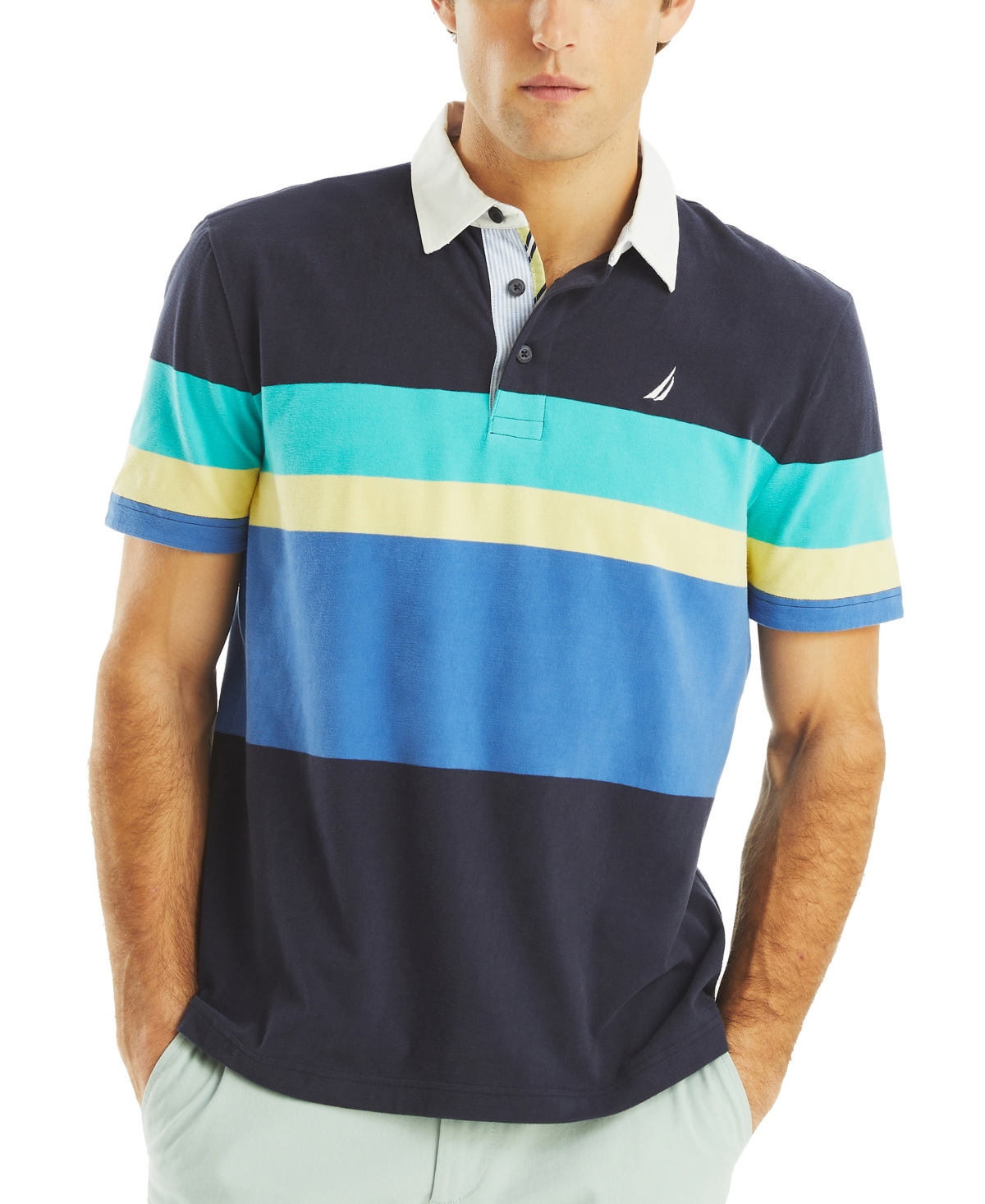 Men's Relaxed Fit Short Sleeve Striped Polo Shirt - Navy Seas