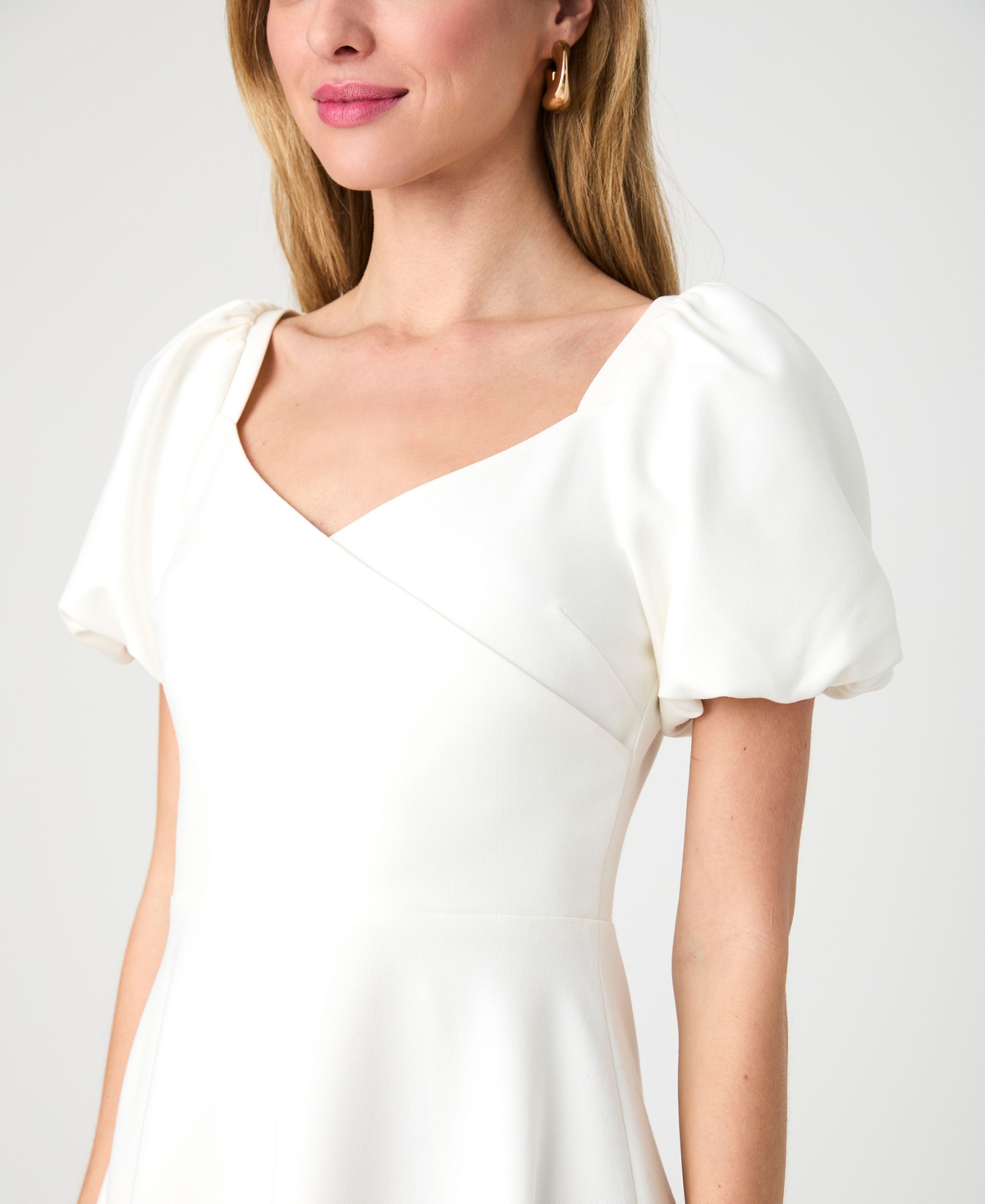 French Connection Whisper Puffed Sleeve Mini Dress In Summer White