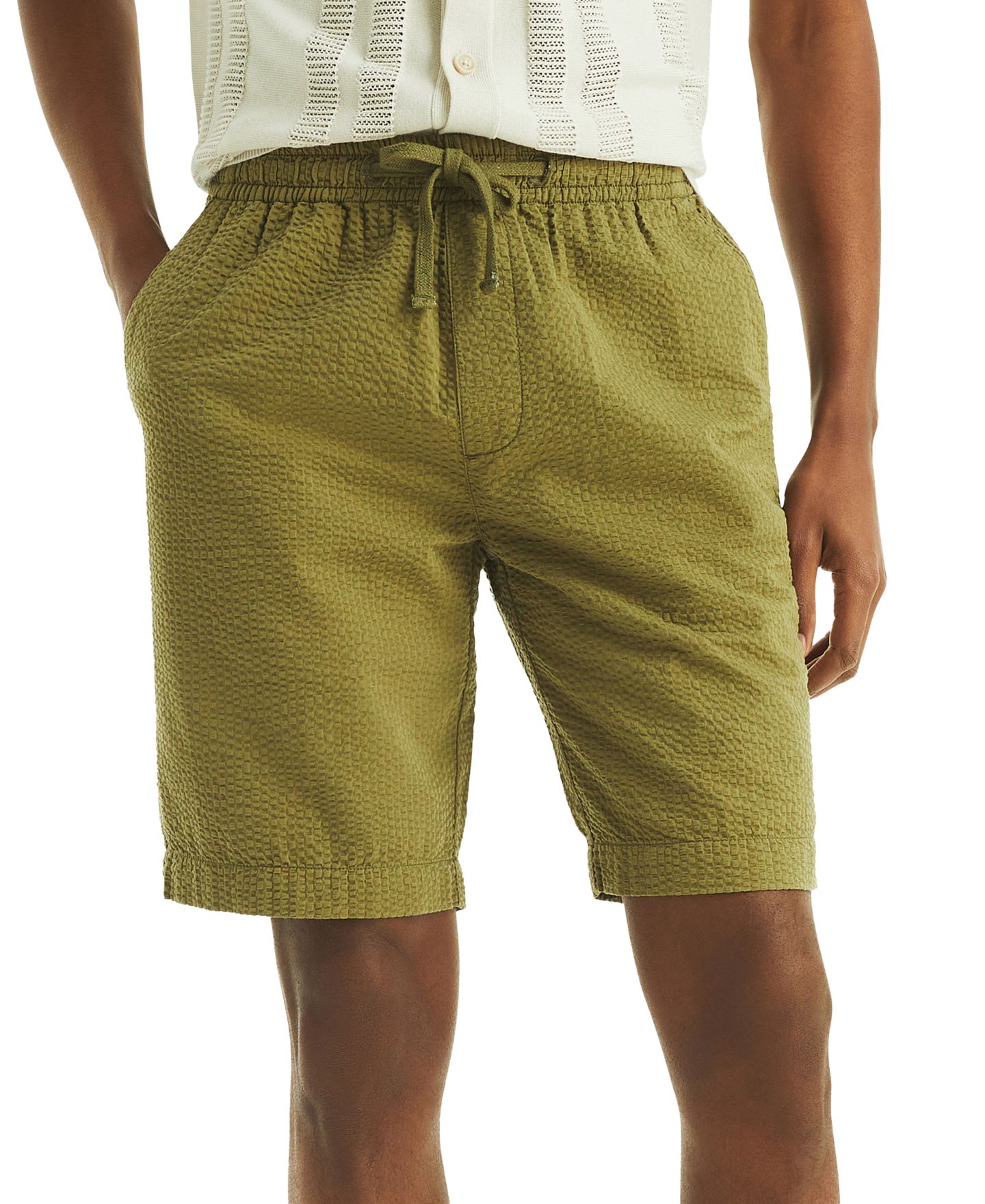 Мужские шорты Nautica Seersucker Drawstring 9.5" Shorts, цвет: Оливковый — фото 1