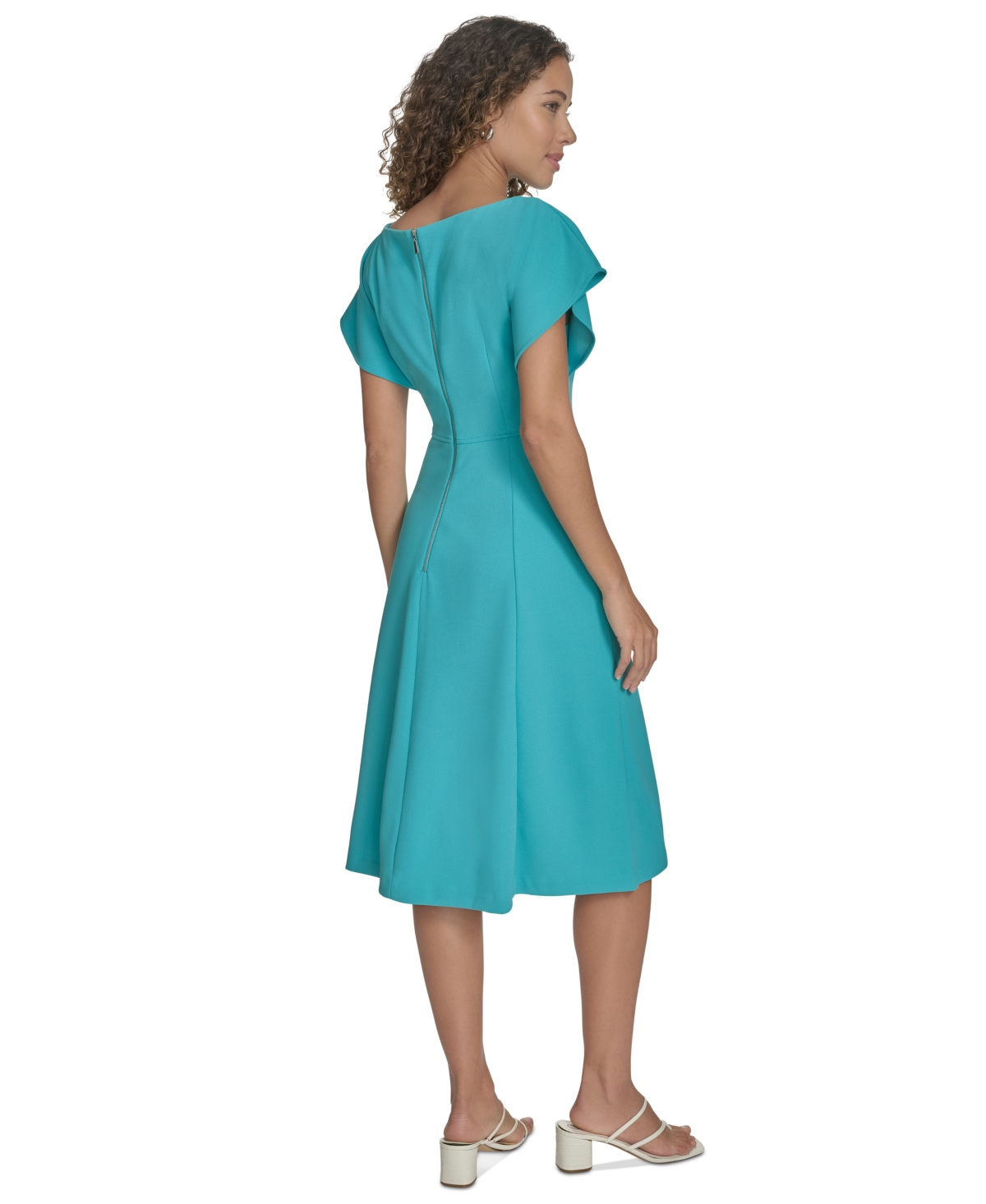 CALVIN KLEIN PETITE FLUTTER-SLEEVE SHEATH MIDI DRESS 