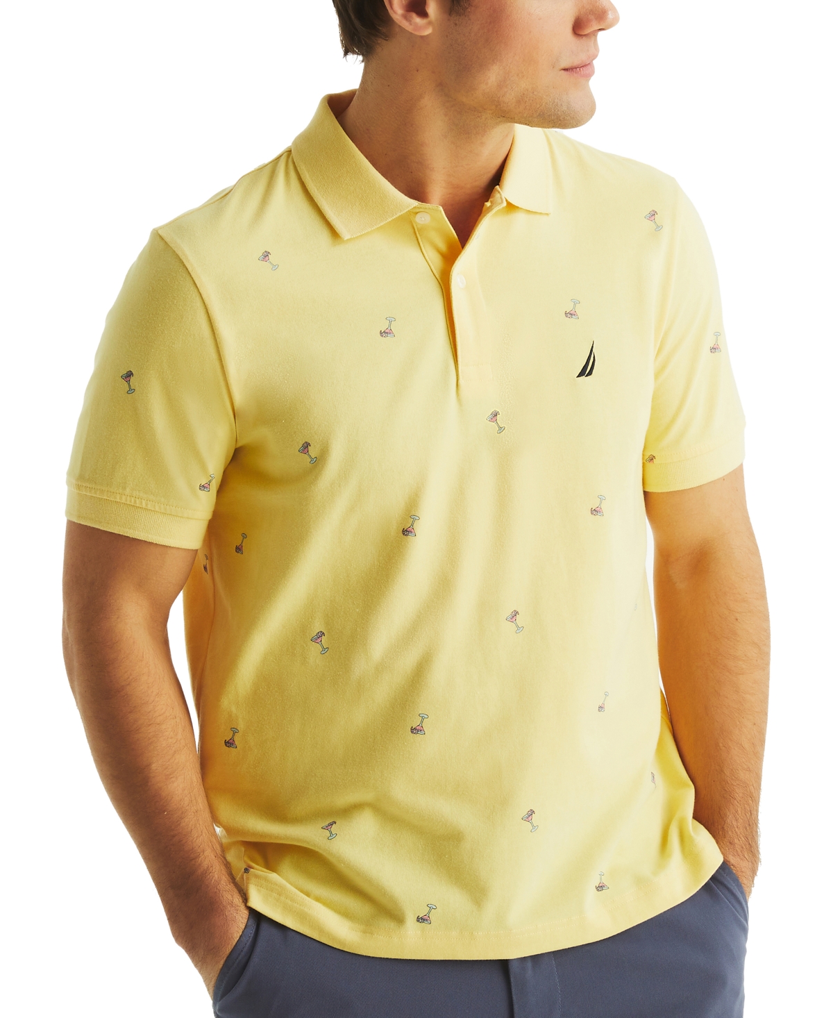 Nautica Men's Short Sleeve Cocktail Print Polo Shirt In Yellow