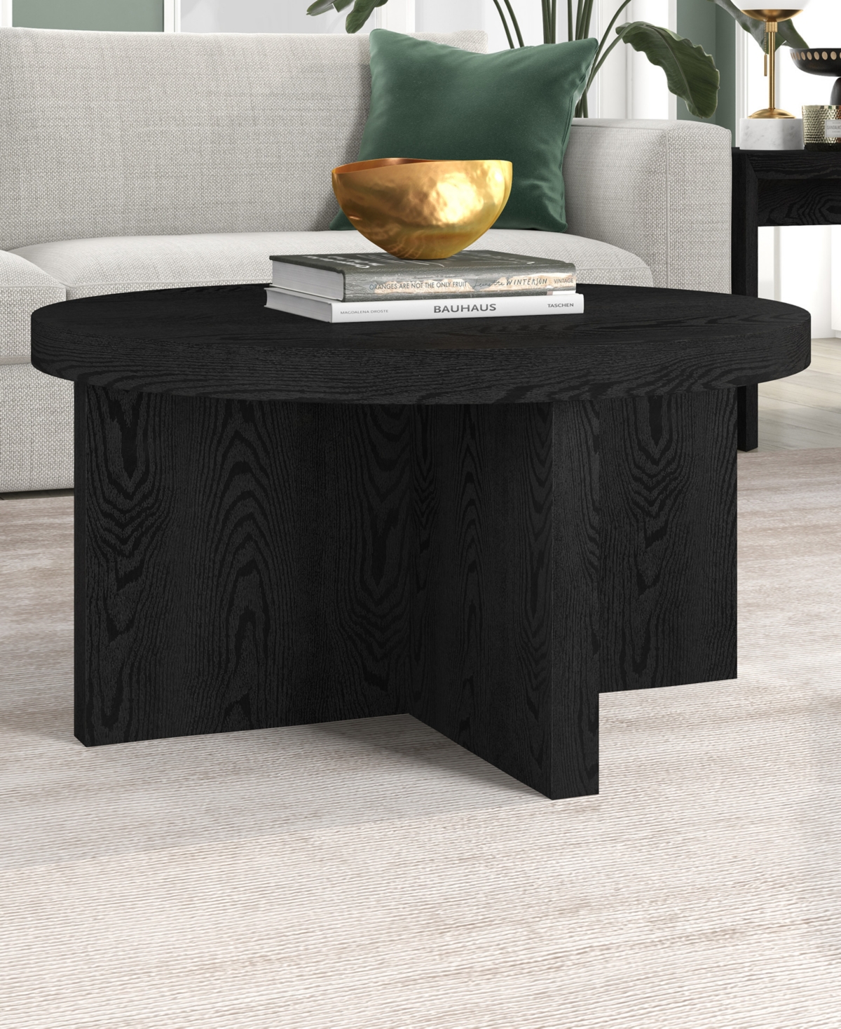 Hudson & Canal 33" Elna Wide Round Coffee Table In Black Grain