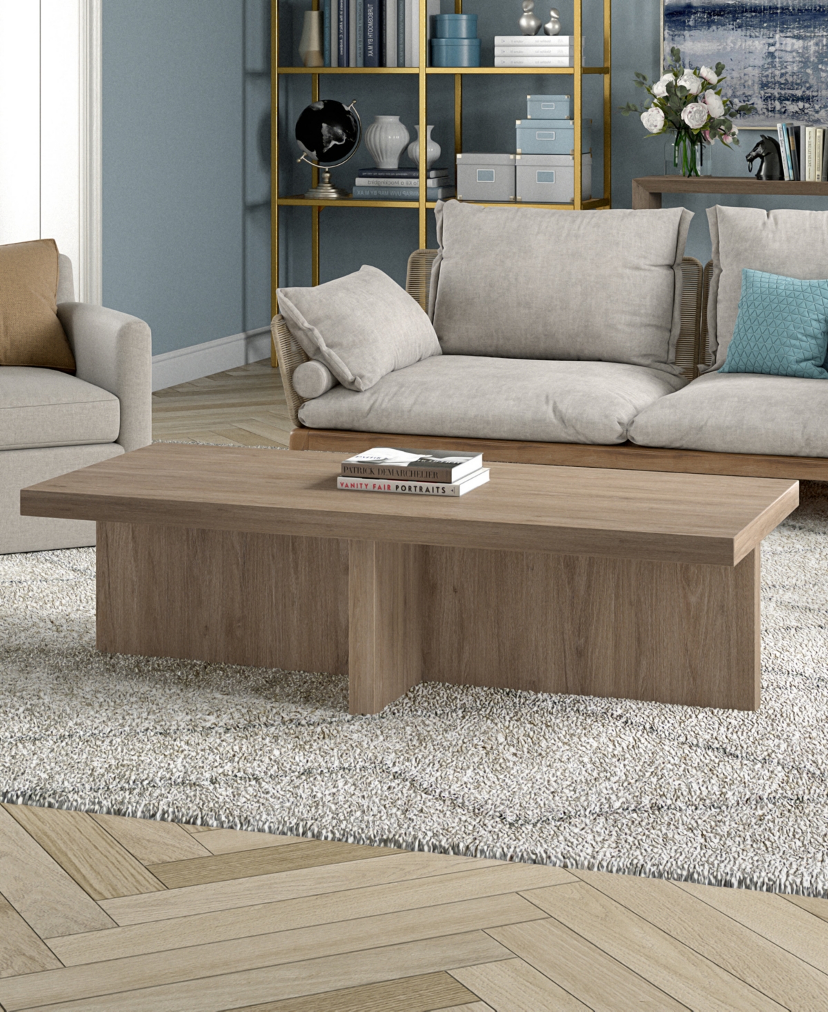 Hudson & Canal 54" Elna Wide Rectangular Coffee Table In Antiqued Gray Oak