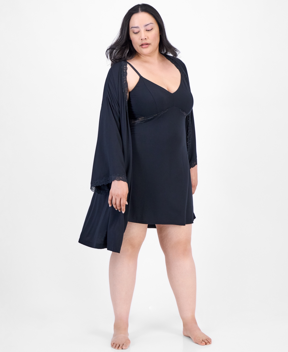 Inc International Concepts Plus Size Lace-cutout Chemise, Exclusively At Macy's