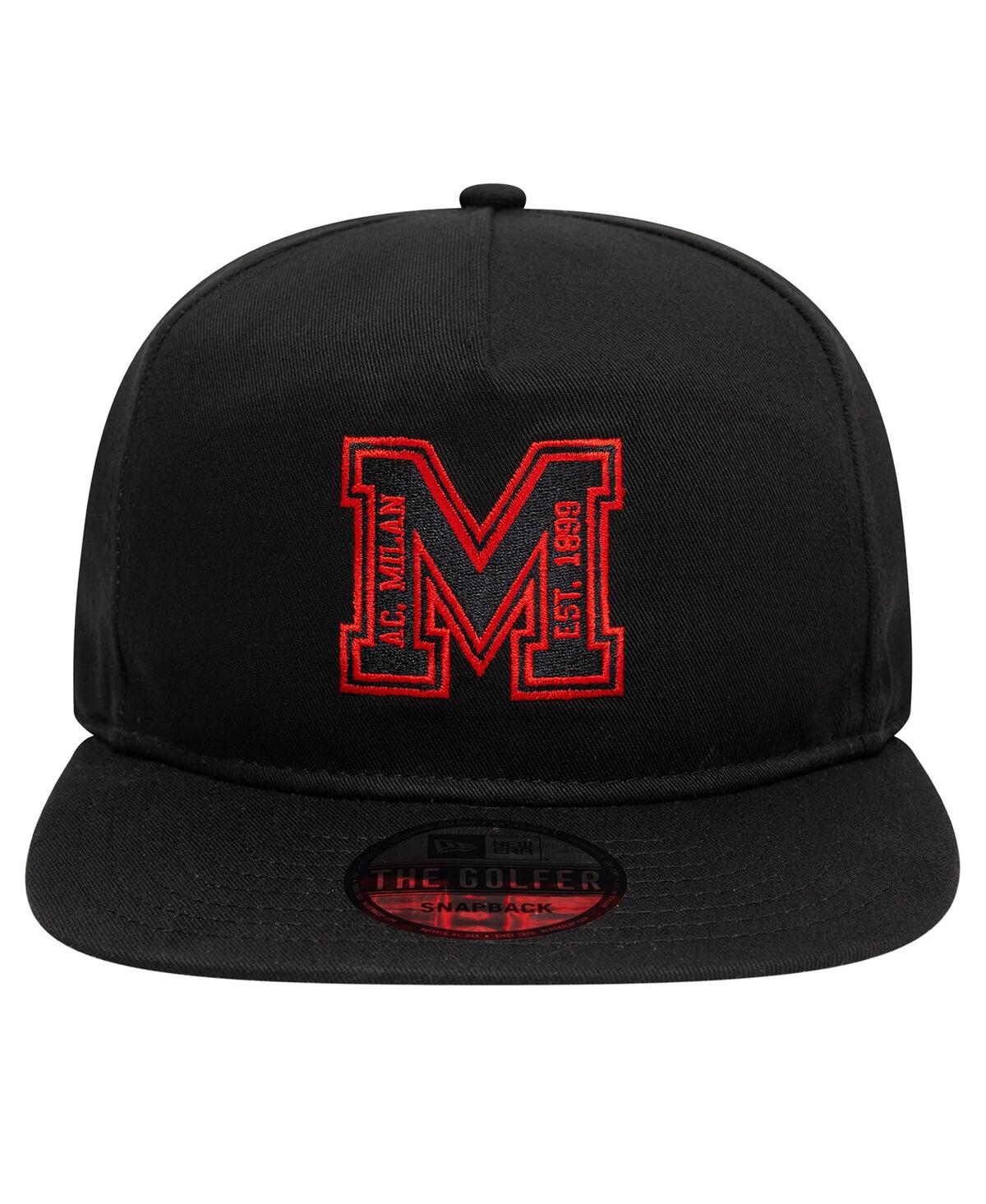NEW ERA MEN'S BLACK AC MILAN M LOGO GOLFER SNAPBACK HAT 