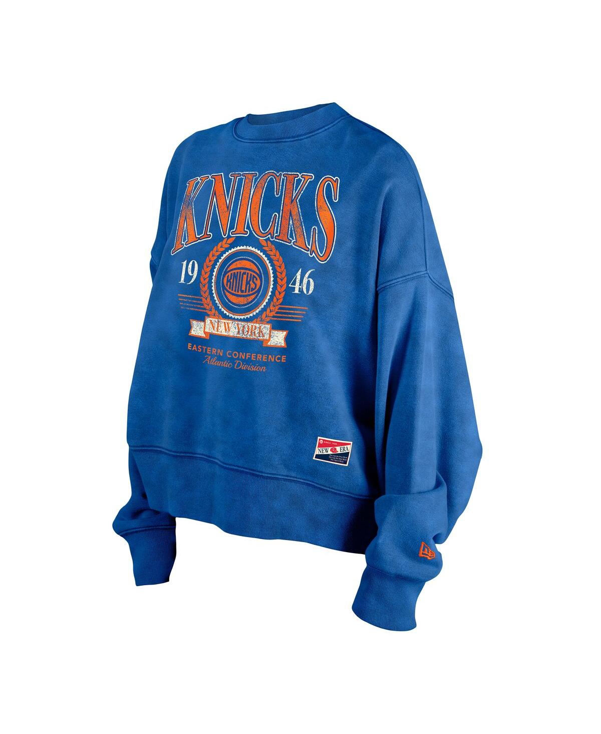 New Era Women's Blue Oklahoma City Thunder Hardwood Classics Enzyme Wash Oversized Boxy Pullover Sweatshirt In Blue