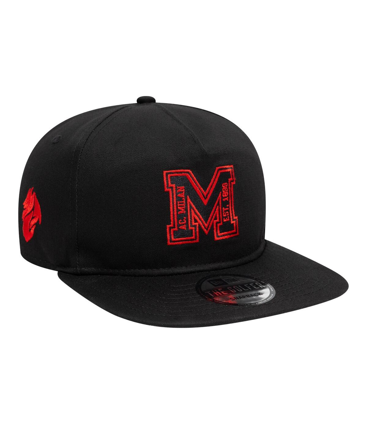 NEW ERA MEN'S BLACK AC MILAN M LOGO GOLFER SNAPBACK HAT 