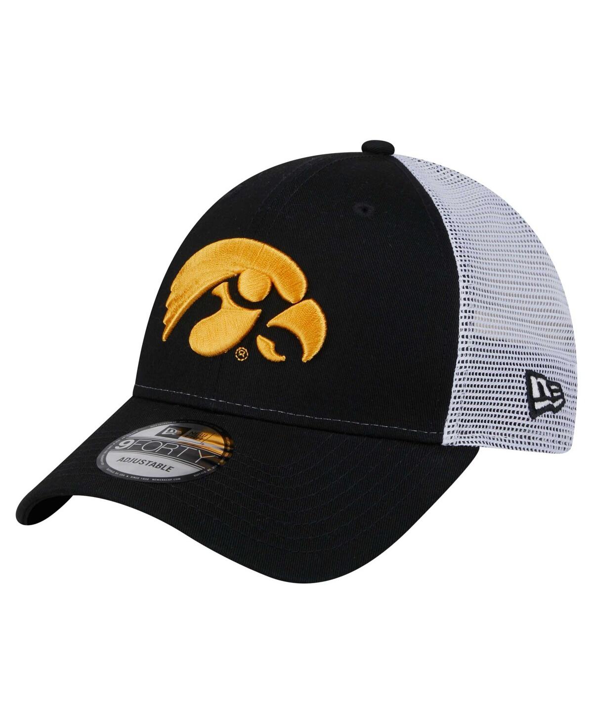 NEW ERA MEN'S BLACK IOWA HAWKEYES TRUCKER 9FORTY ADJUSTABLE HAT 