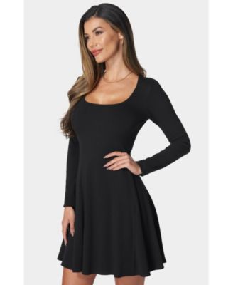 Women's Rib Long Sleeve Godet Dress