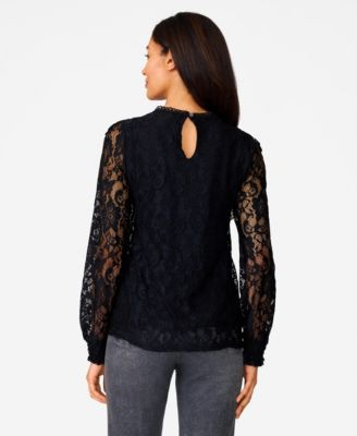 Women's Ruffle & Crochet Trim Lace Top