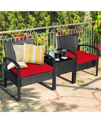 3 Piece Outdoor Patio Rattan Conversation Furniture Set Yard w/ Cushions & Coffee Table