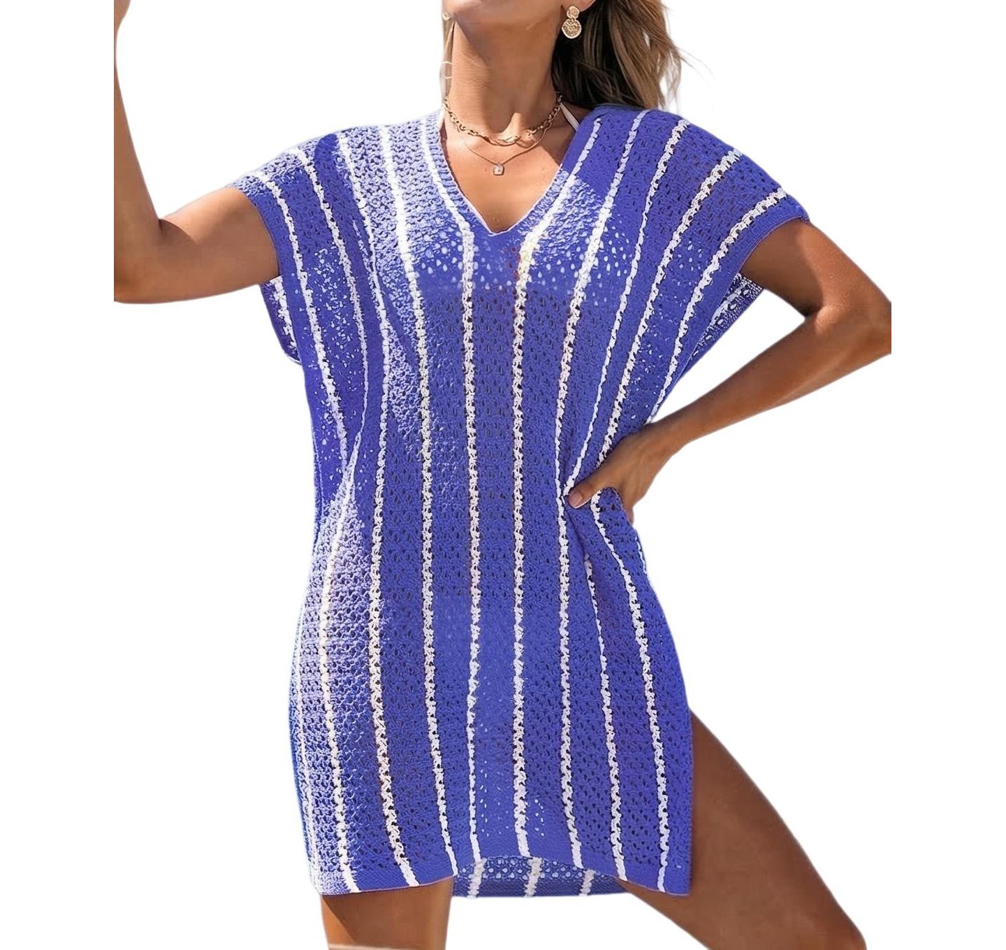Женское платье Cupshe Ocean Wave Striped Knit Cover-Up, цвет: Средний синий — фото 2