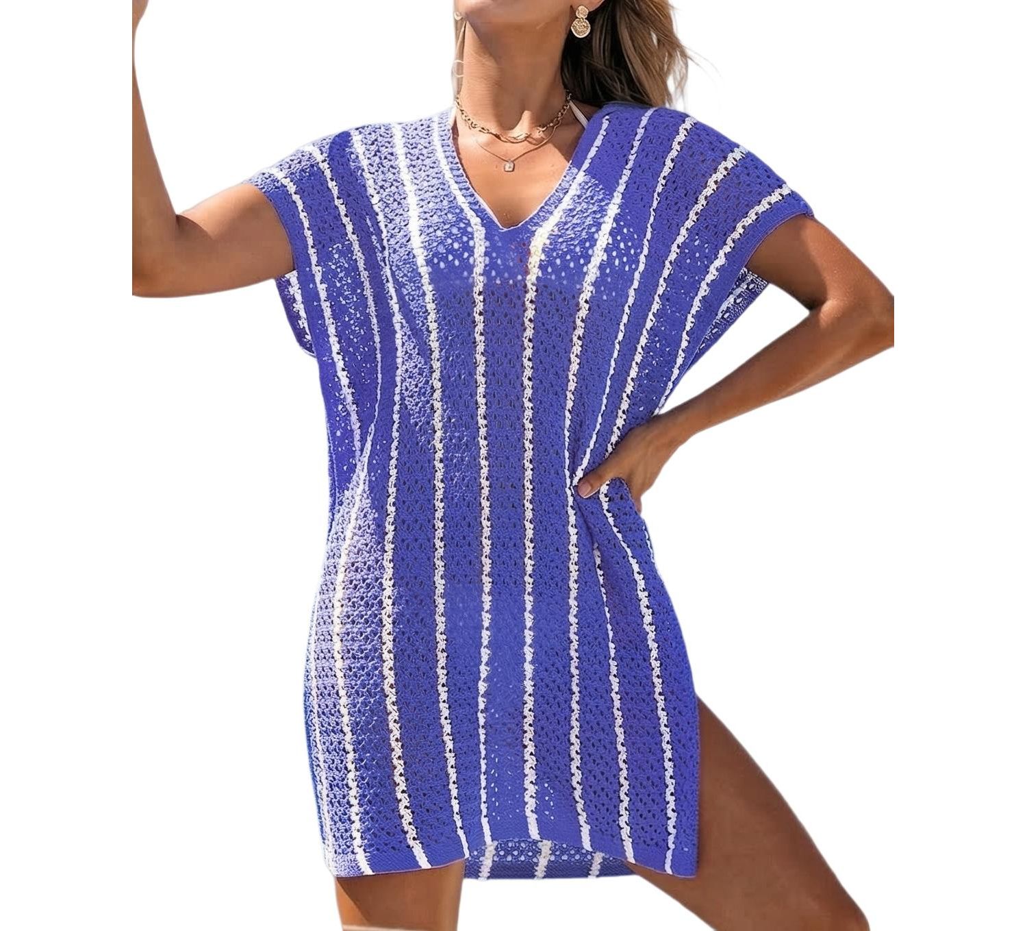 Women's Ocean Wave Striped Knit Cover-Up Dress