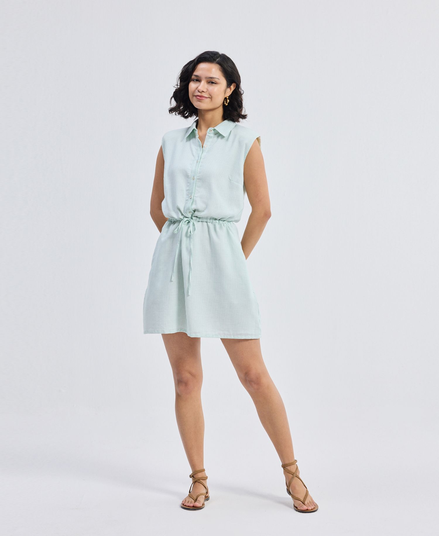 Women's Drawstring Shirt Dress in Stripes