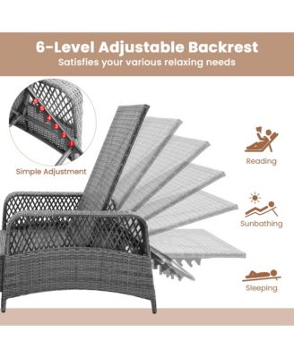 2 PCS Outdoor Chaise Lounge Chair Patio Recliner with 6-Level Backrest Cushion