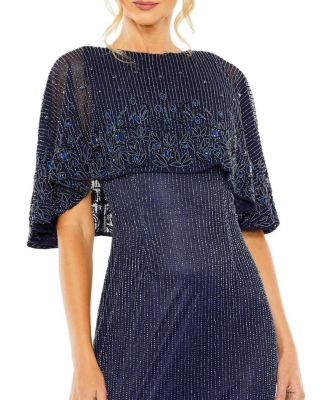 Women's High Neck Column Gown With Embellished Cape