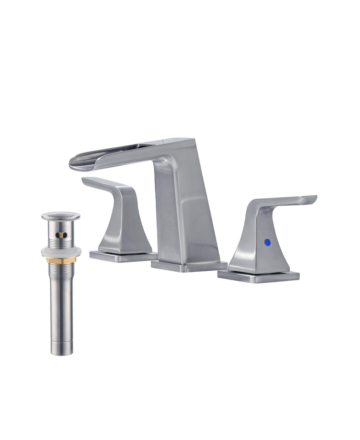 3-Hole Bathroom Faucet with Waterfall Spout, Dual Handle Design, and Pop-Up Drain - Corrosion Resistant, Solid Brass Construction, and Easy Installati