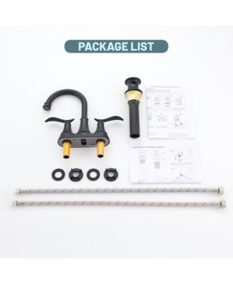 4 Inch 2-Handle Centerset Bathroom Sink Faucet with Drain and Supply Hose Faucet Mixer Double Handle Tap Deck Mounted Oil Rubbed Bronze