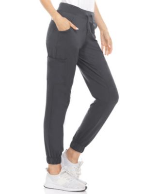 Women's Scrubs Mid Rise Six Pocket Yoga Scrub Joggers, Wine Large