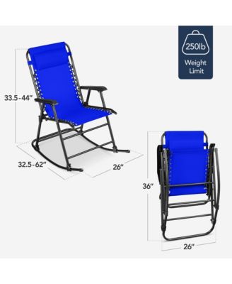 Folding Outdoor Zero Gravity Rocking Lounge Chair w/ Headrest Pillow