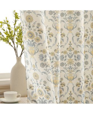 Clara Floral Damask Patterned Window Back Tab Rod Pocket Curtains Bedroom - Light Blocking Darkening Window Panels, Set of 2 (Grey, 52 W x 84 L)