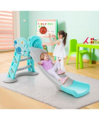 3-in-1 Folding Slide Playset with Basketball Hoop and Small Basketball