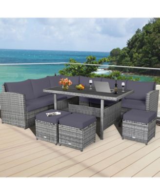 7 Piece Outdoor Rattan Sectional Sofa Set Patio Conversation Set w/ Cushions