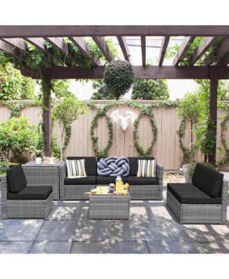 8 Piece Rattan Outdoor Patio Sofa Sectional Conversation Furniture Set w/ Cushions & Coffee Table