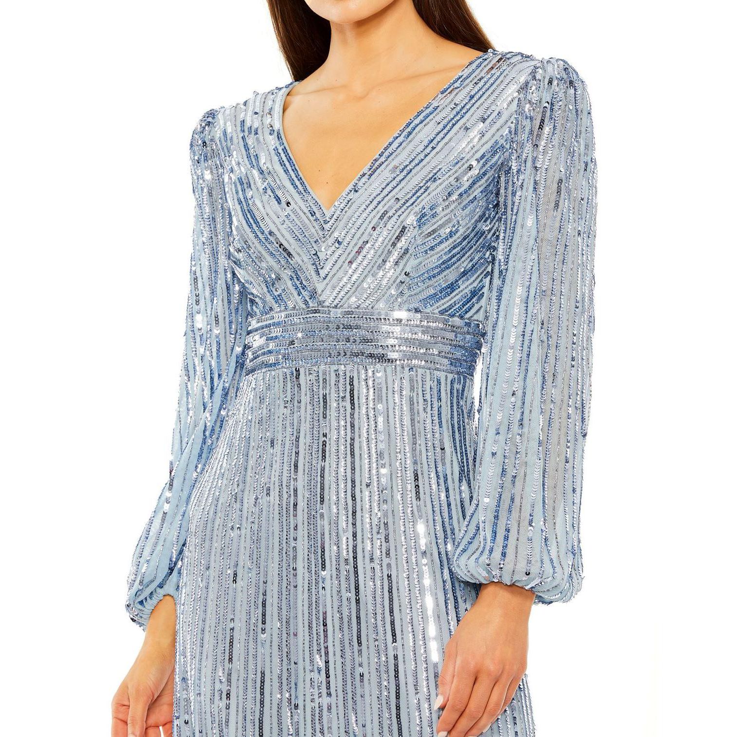 Women's Long Sleeve Deep V Tiered Ruffle Sequin Dress