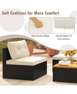 5 PCS Rattan Sofa Set Outdoor Wicker Furniture Set w/ Back Cushions & Square Coffee Table