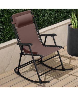 Folding Outdoor Zero Gravity Rocking Lounge Chair w/ Headrest Pillow