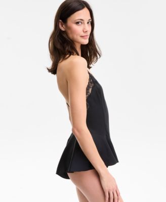Women's Lace-Trim Satin Flutter Romper, Exclusively at Macy's