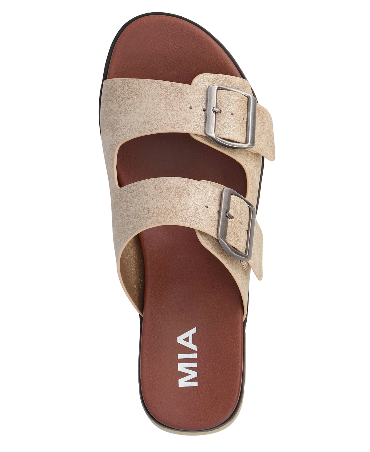 Shop Mia Women's Esei Double Buckle Slip-on Slide Sandals In Dusty Soft Gold