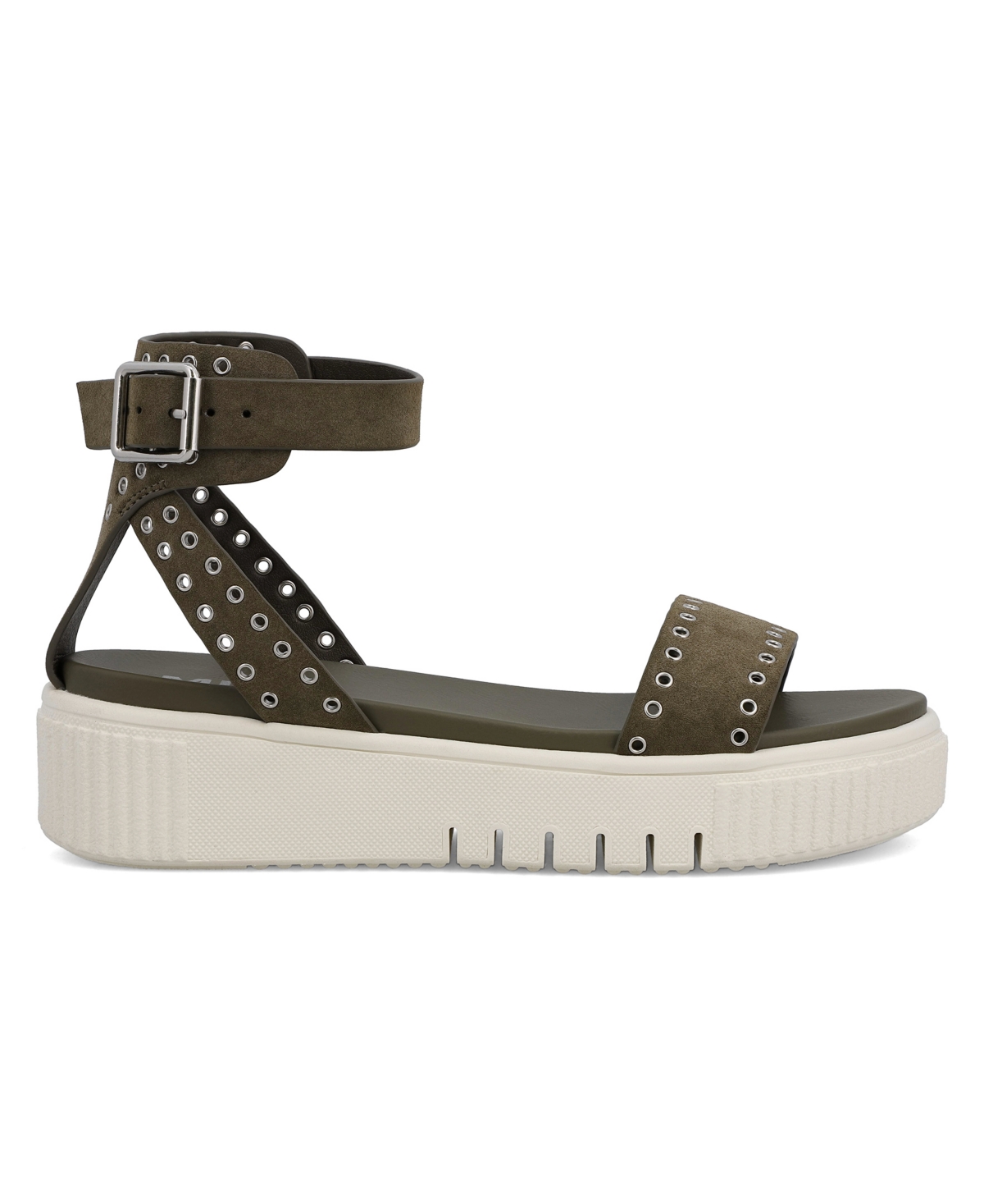 Shop Mia Women's Evelin Grommeted Platform Round Toe Sandals In Khaki,silver